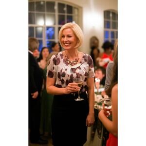 George Purple Floral Satin Top and Black Fitted Skirt Business Dress‎ Size 16